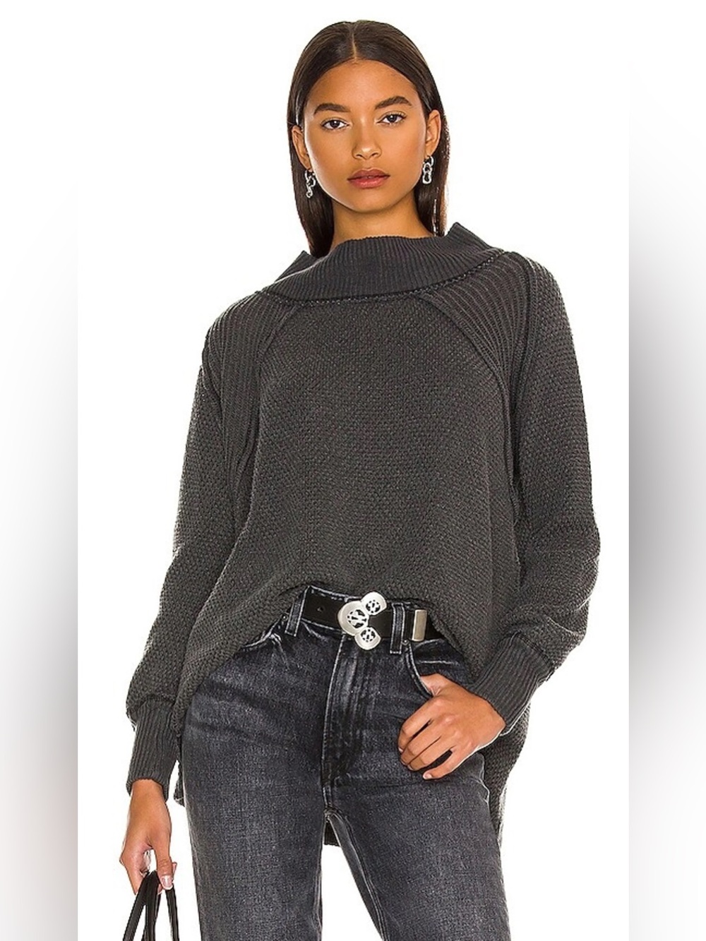 We The Free Dark Charcoal Ribbed Turtleneck Sweater
